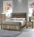 3pc Upholstered King Size Bed and Nightstands Light Brown Wood Finish Bedroom Set Z47194