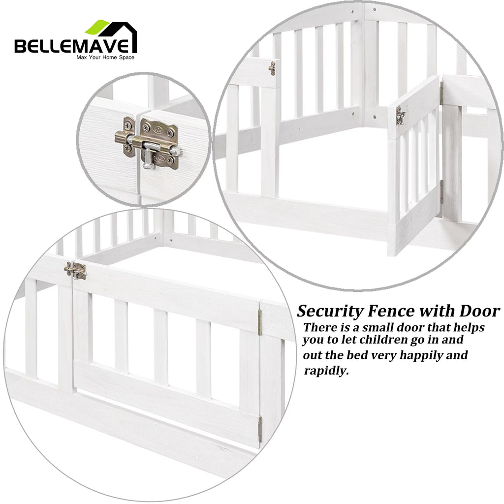 Twin House Floor Bed with Rails and Door A495306