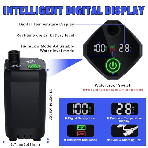 Portable Camping Shower with LED Display, 4 Spray Modes, IPX7 Waterproof H264003