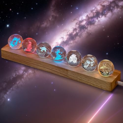 40mm Crystal Quartz 7 Chakra Healing Spheres Set with LED Wooden Stand T997963