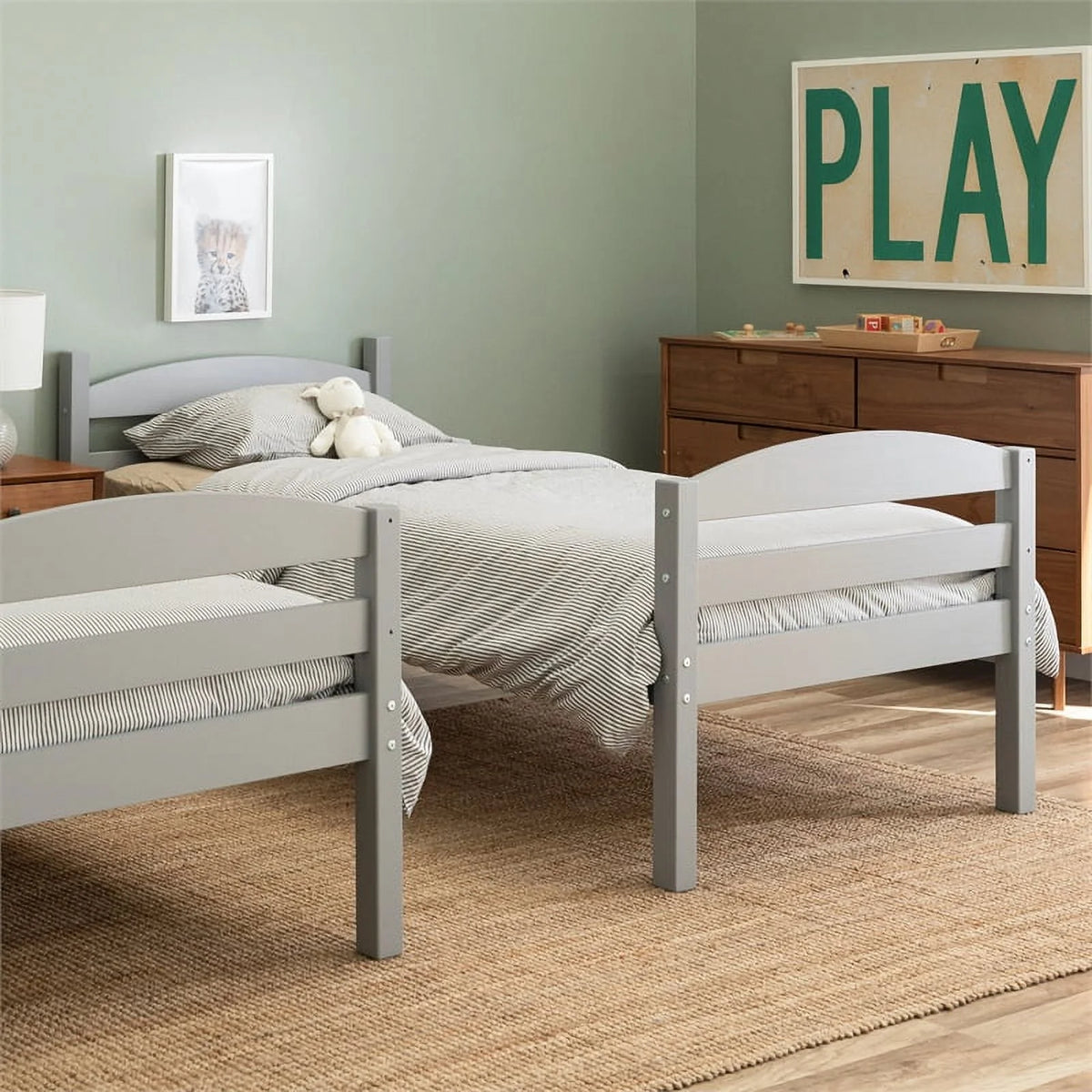 Gray Solid Wood Twin-over-Twin Bunk Bed Frame W4279