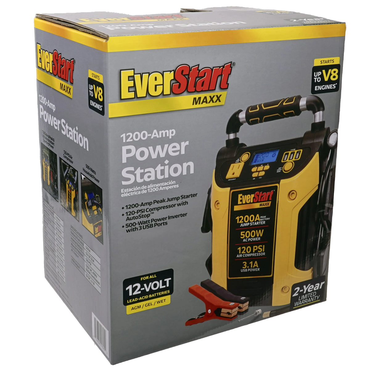 1200 Peak Amps Jump Starter with 500W Inverter and 120 PSI Compressor Q394229