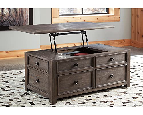 Antique Cream Brown Lift Top Coffee Table with Drawers N8545