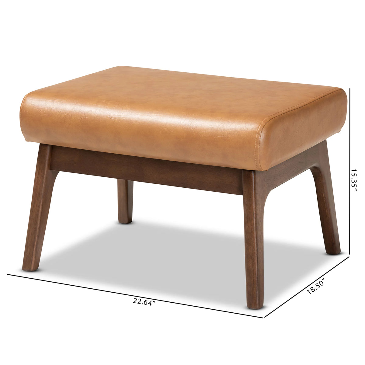 Walnut Brown Wood and Tan Faux Leather Ottoman W9222