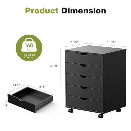 Black 7 Drawer Wood Dresser with Wheels N70980
