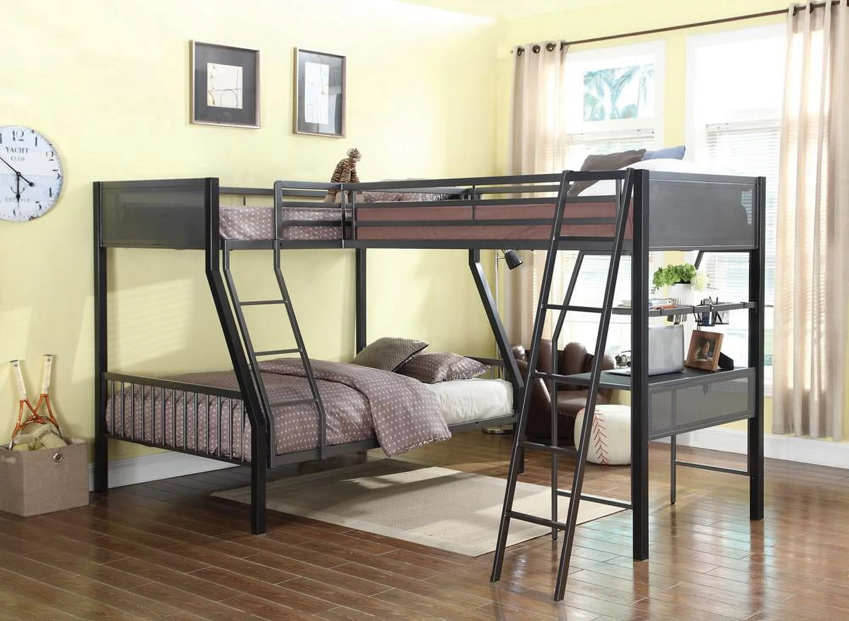 Black and Gunmetal 2-piece Metal Twin Over Full Bunk Bed Set F951295