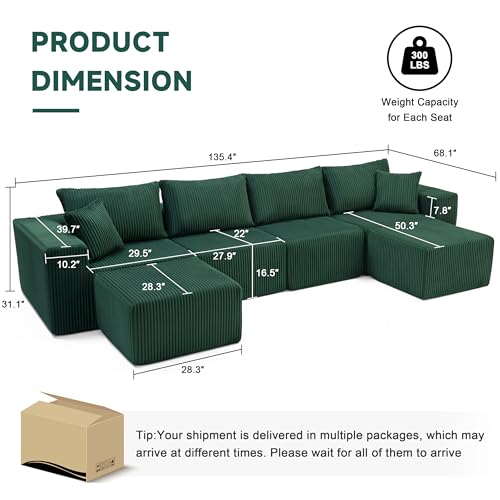 107.4" Beige Corduroy Modular Sectional Sofa J2300