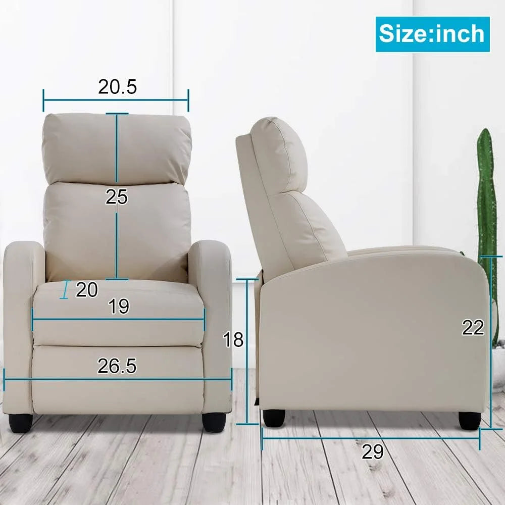 Beige PU Leather Recliner Chair with Footrest O700048