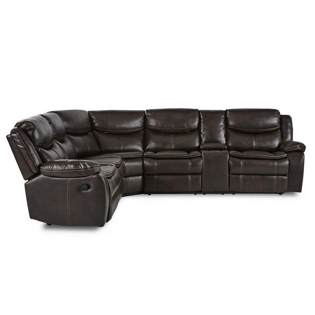 Brown 3-Piece Wood & Faux Leather Sectional Set S932