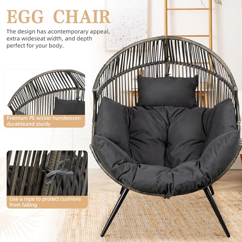 Oversized Beige Wicker Egg Chair with Cushion X788416