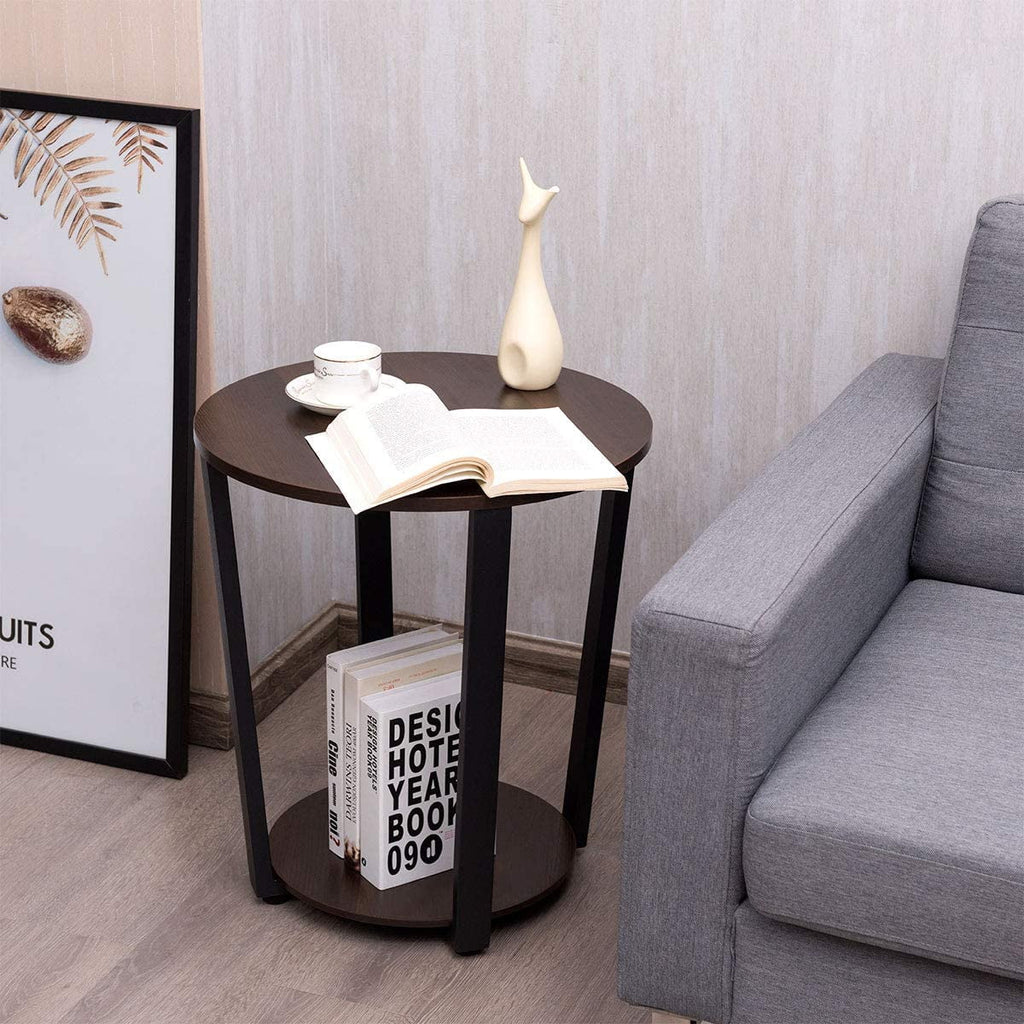 Round 2-Tier Metal End Table with Storage Shelf I675