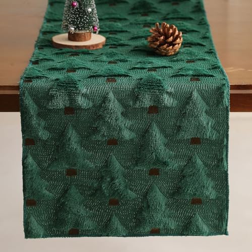 Beige 13x72 Inch Faux Fur Jacquard Christmas Tree Table Runner Z903