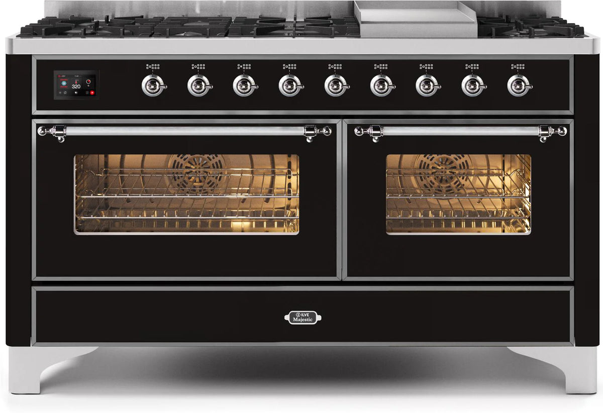 60 Dual Fuel Propane Gas Range Glossy Black Chrome Trim O3189