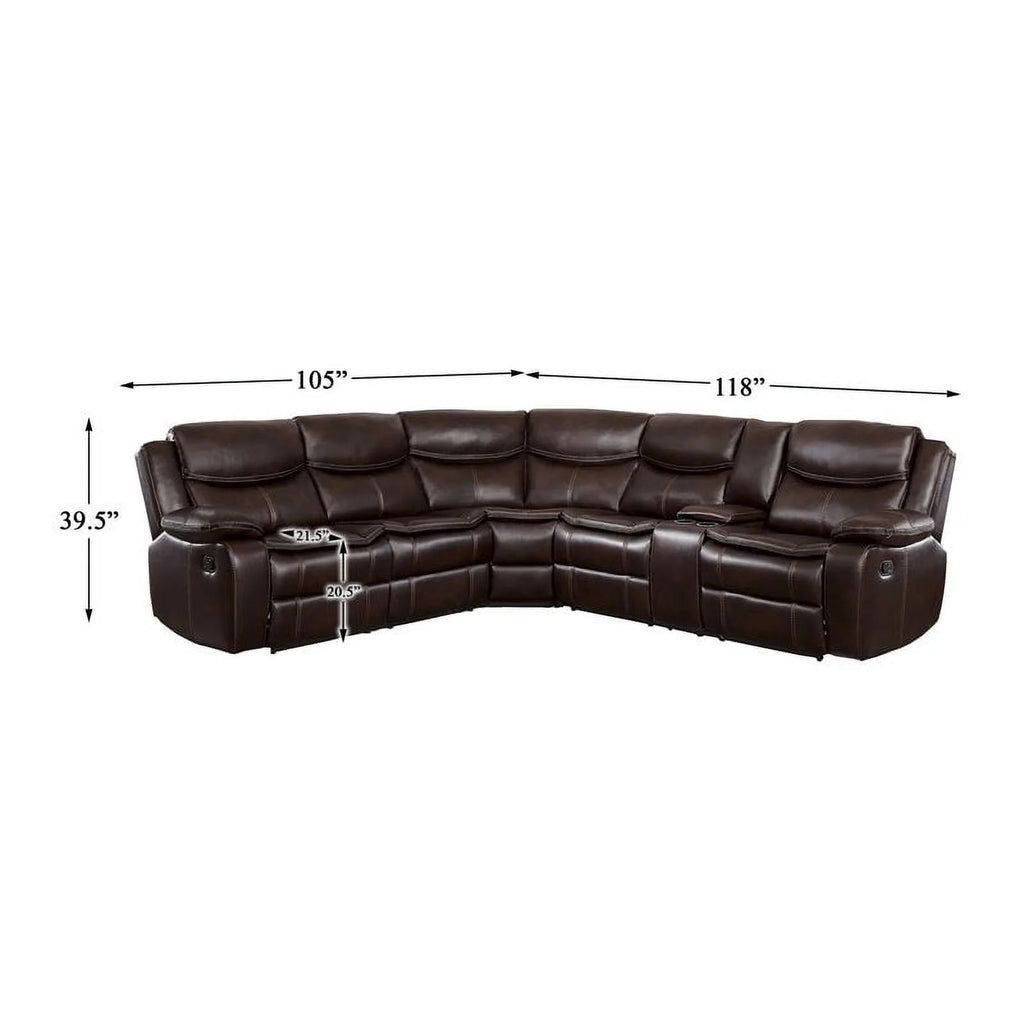 Brown 3-Piece Wood & Faux Leather Sectional Set S932