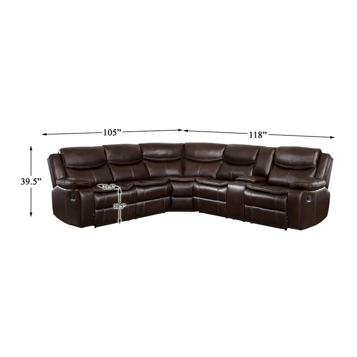 Brown 3-Piece Wood & Faux Leather Sectional Set S932