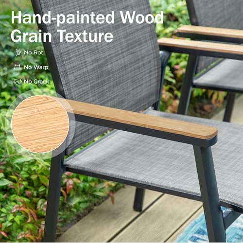 Beige Lightweight Aluminum Textilene Stackable Dining Chairs Set of 6 I40812