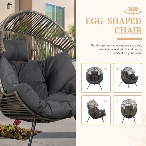 Oversized Beige Wicker Egg Chair with Cushion X788416