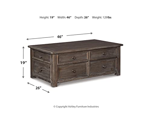Antique Cream Brown Lift Top Coffee Table with Drawers N8545