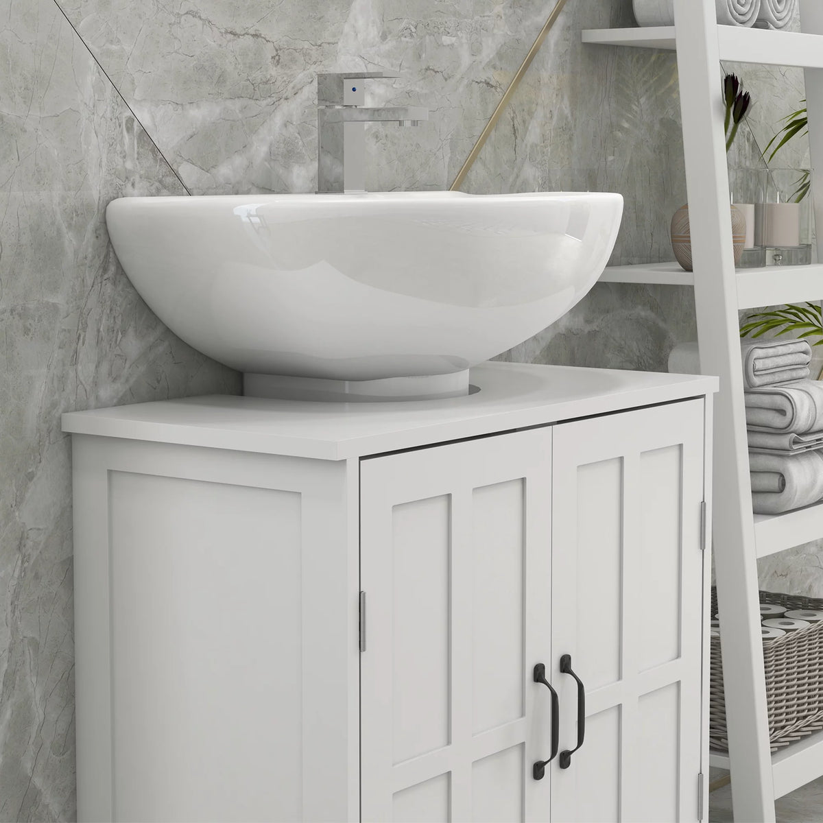 White Bathroom Sink Cabinet with Adjustable Shelf M352