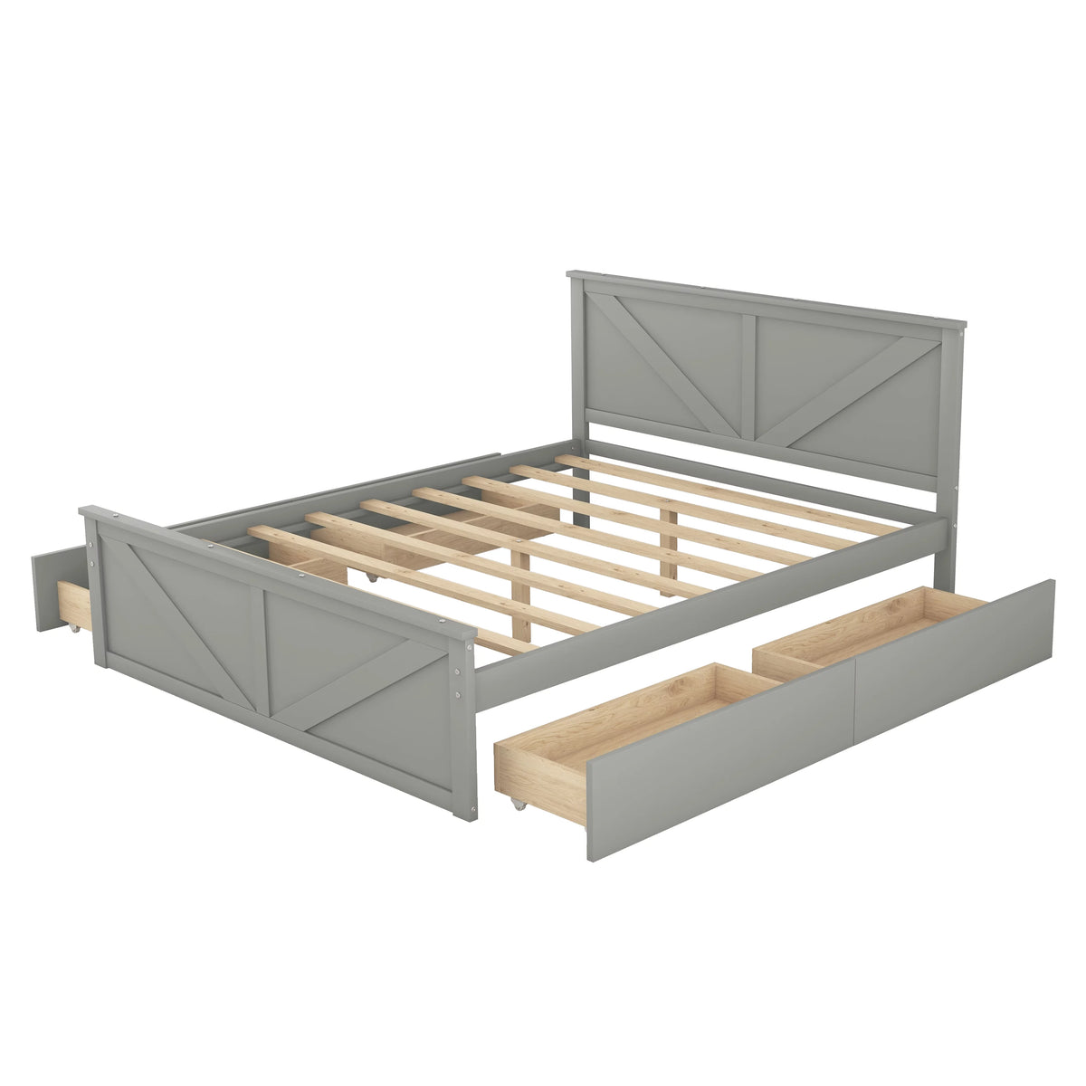 Wood Queen Bed Frame with 4 Storage Drawers G245