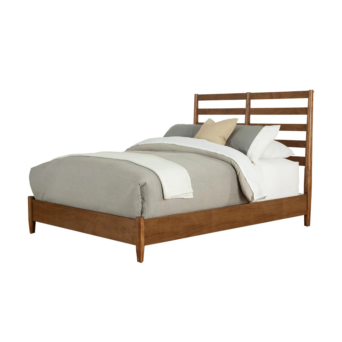 Queen Size Wooden Bed with Slatted Headboard Brown G3375