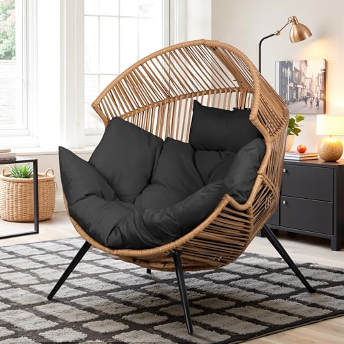 Oversized Beige Wicker Egg Chair with Cushion X788416