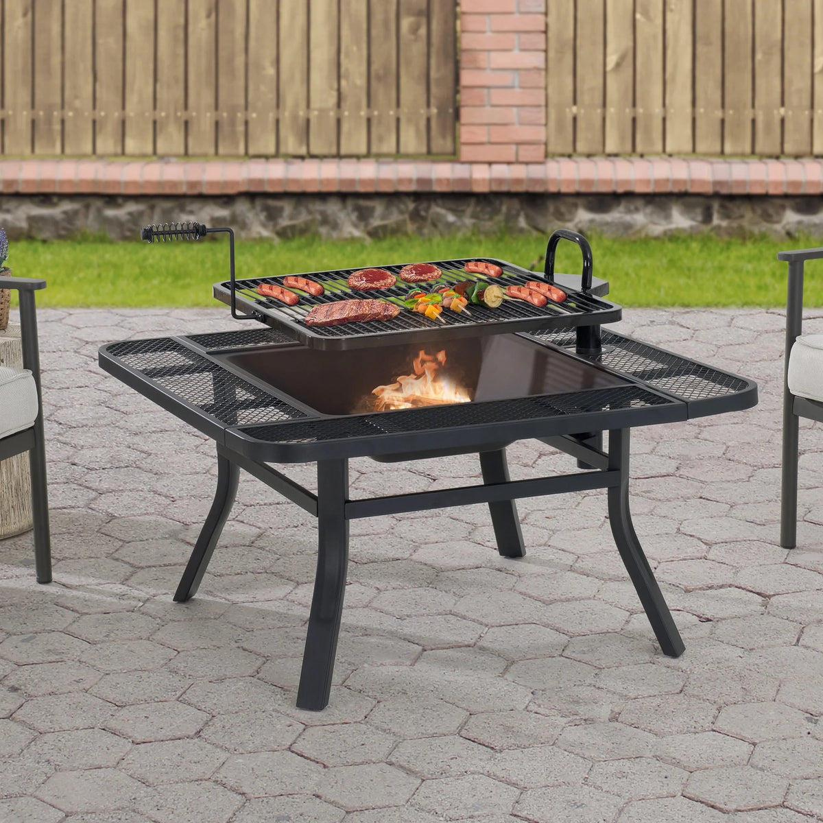 38 Inch Wood Burning Fire Pit with Grill Grate and Fire Poker Z60680
