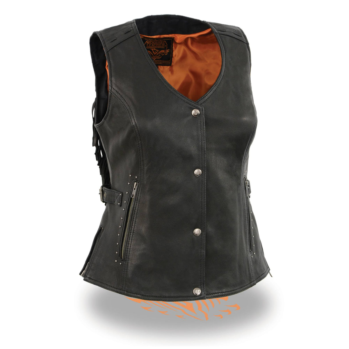 Black Snap Front Fringe Vest N348257