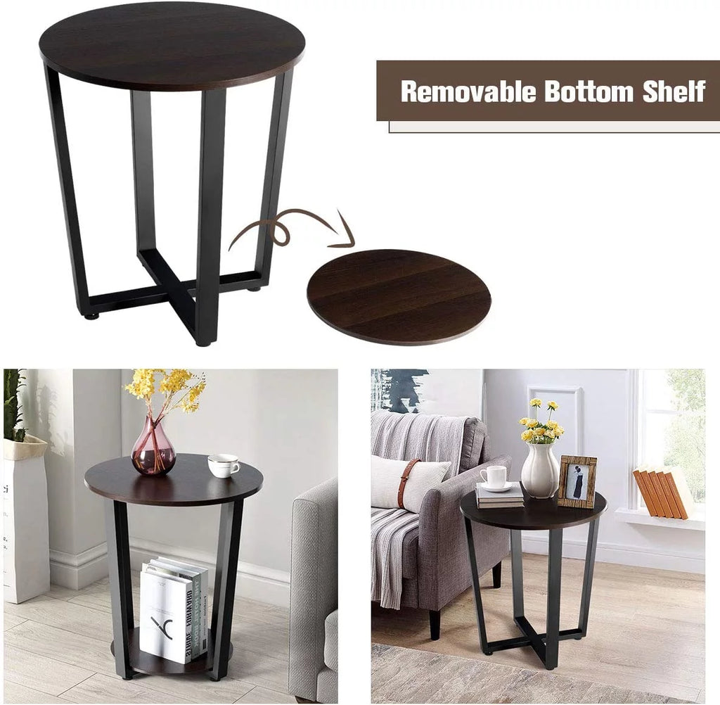Round 2-Tier Metal End Table with Storage Shelf I675