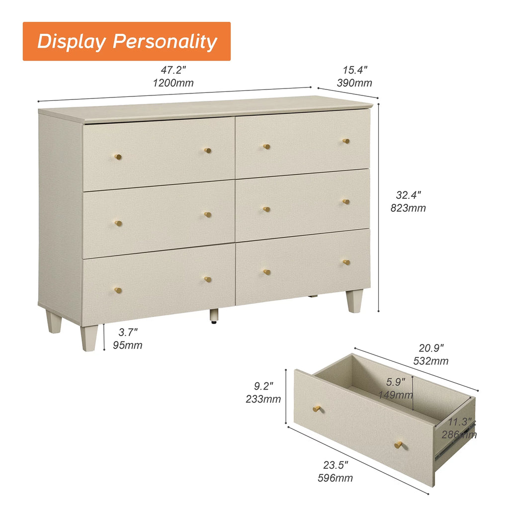 Beige 6 Drawer Wood Dresser P49055