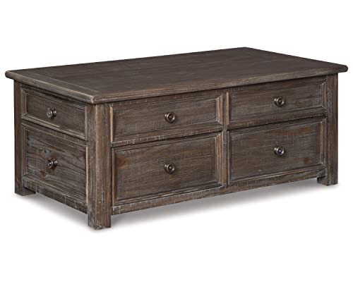 Antique Cream Brown Lift Top Coffee Table with Drawers N8545