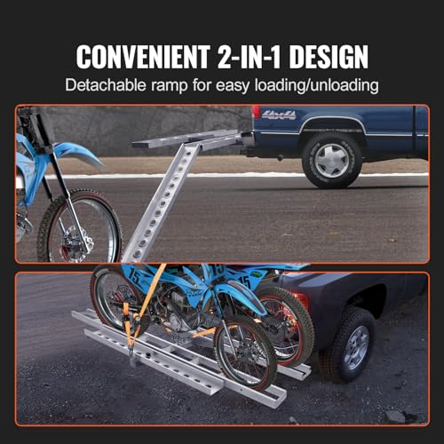 2-Bike 600 LBS Aluminum Motorcycle Hitch Mount Carrier with Ramp P725