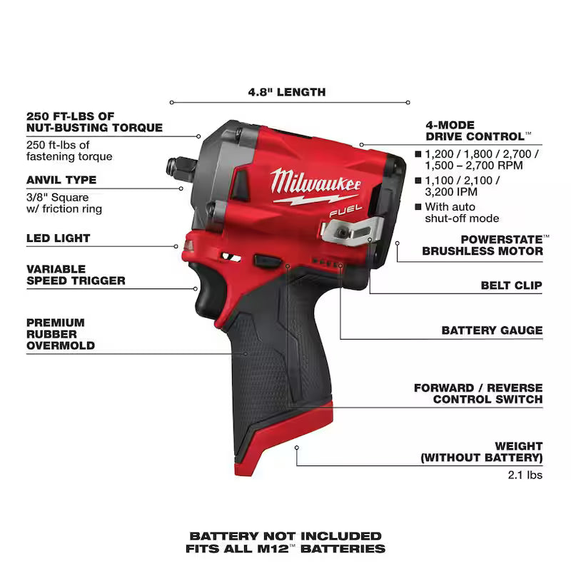 12V Lithium-Ion Brushless Cordless 3/8 in. Impact Wrench and Ratchet Kit W2620