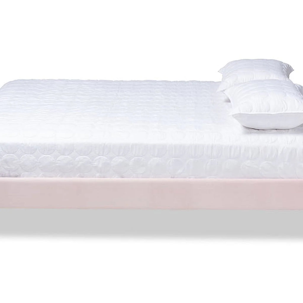 Light Pink Velvet Upholstered Full Size Wood Platform Bed Frame T229