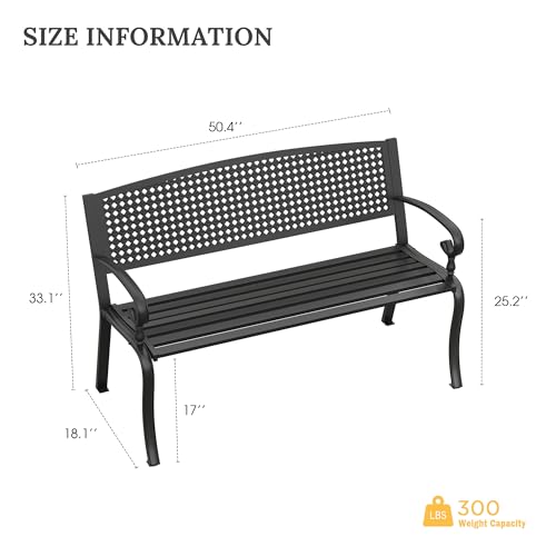 50” Metal Outdoor Garden Bench with Armrests and Backrest W32115