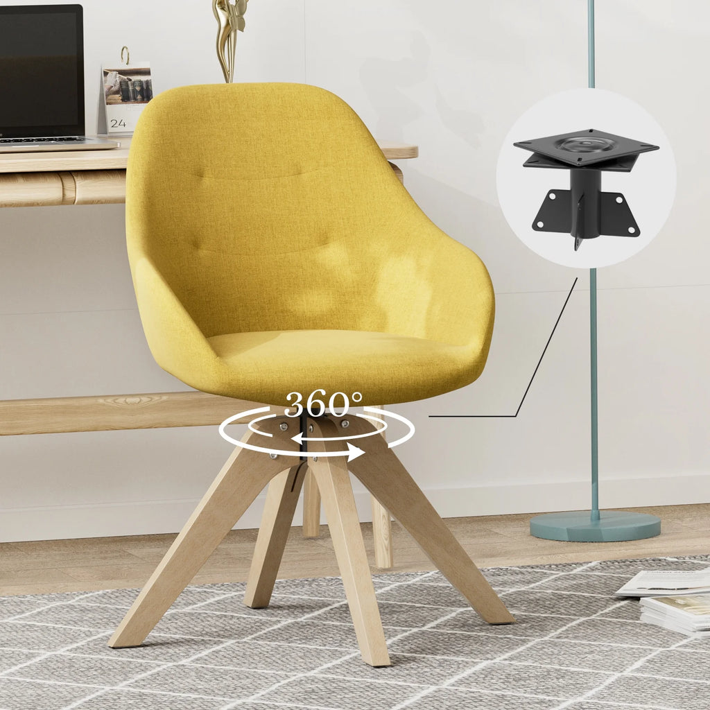 Yellow Upholstered Swivel Accent Chair with Solid Wood Legs J958