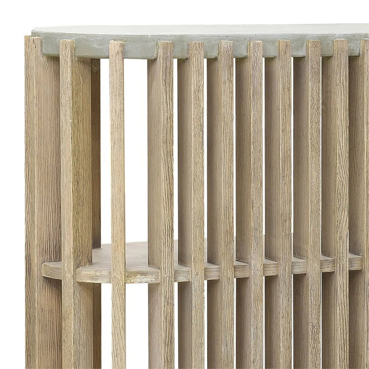 Wood Slat Display Console with Concrete Top I581735