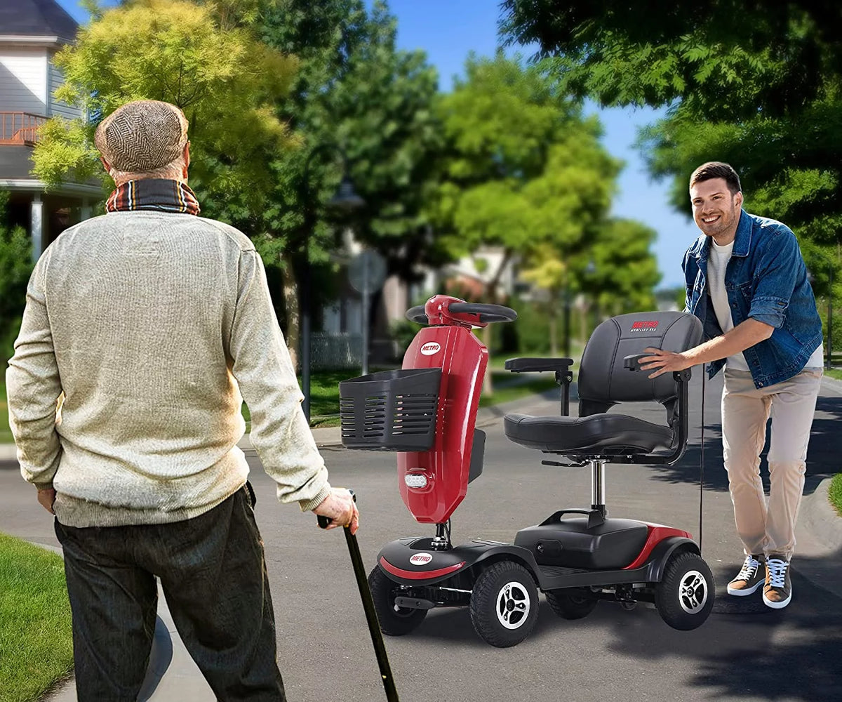 Folding 4 Wheels Mobility Scooter with USB Charging Port, Windshield, LED Light - Red R916