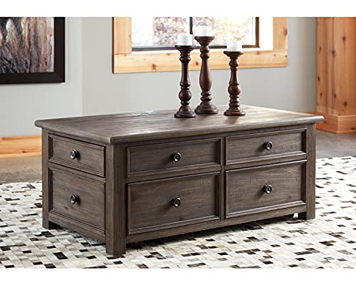 Antique Cream Brown Lift Top Coffee Table with Drawers N8545