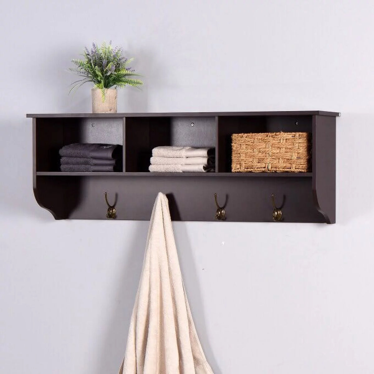 Wall Mounted Coat Rack with 4 Dual Hooks and Storage Shelf R4811