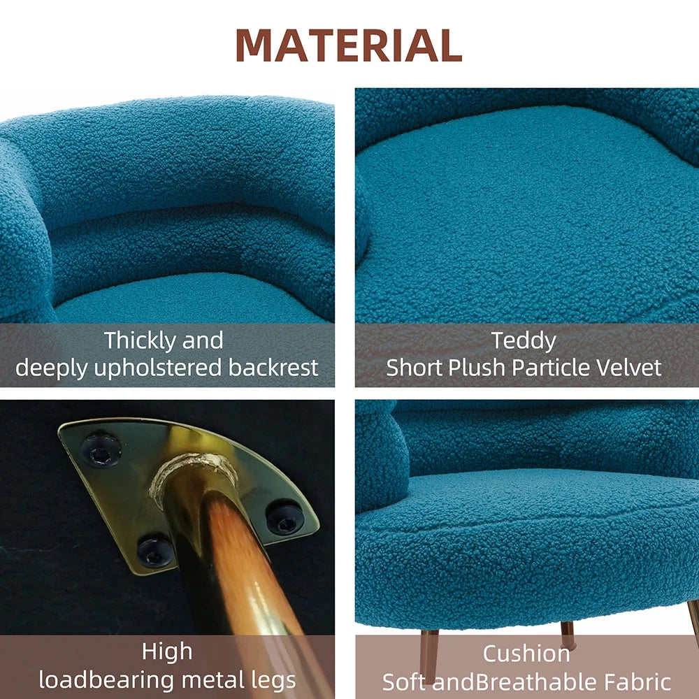 Blue Upholstered Loveseat Lounge Chair with Metal Legs K2863