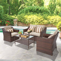 4-Piece All Weather Wicker Patio Furniture Set with Glass Coffee Table W56483