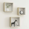 Set of 3 White Sonoma Oak MDF Wall Cube Shelves P12067