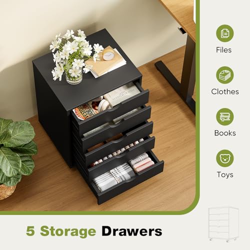 Black 7 Drawer Wood Dresser with Wheels N70980