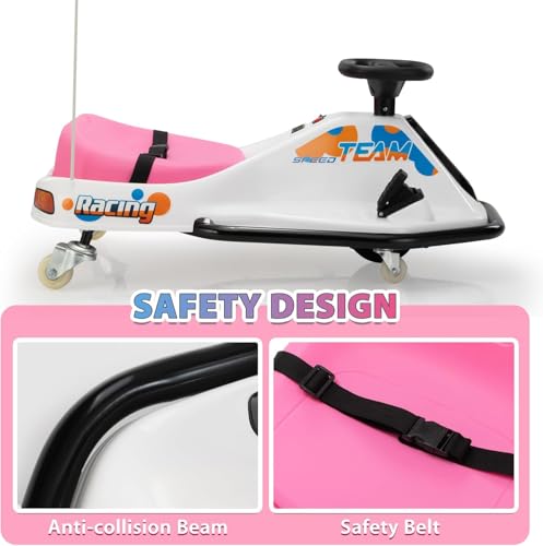 24V Electric Go Kart for Kids, Up to 7.5 mph, Brushless Motor, Pink-White Z736740