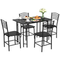 5 Pcs Modern Dining Table Set 4 Chairs Steel Frame Black G206