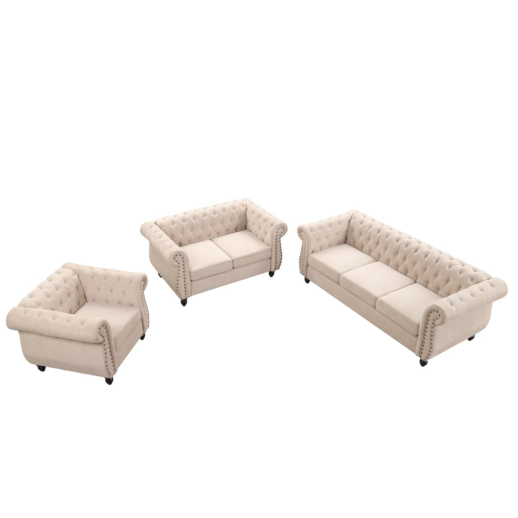 Dutch Velvet Tufted Sofa Set with Solid Wood Legs Y904