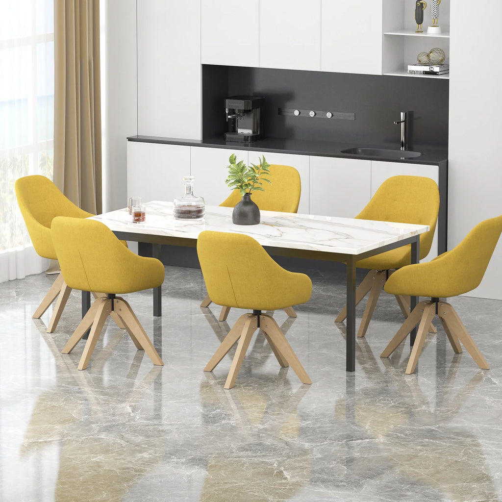 Yellow Upholstered Swivel Accent Chair with Solid Wood Legs J958