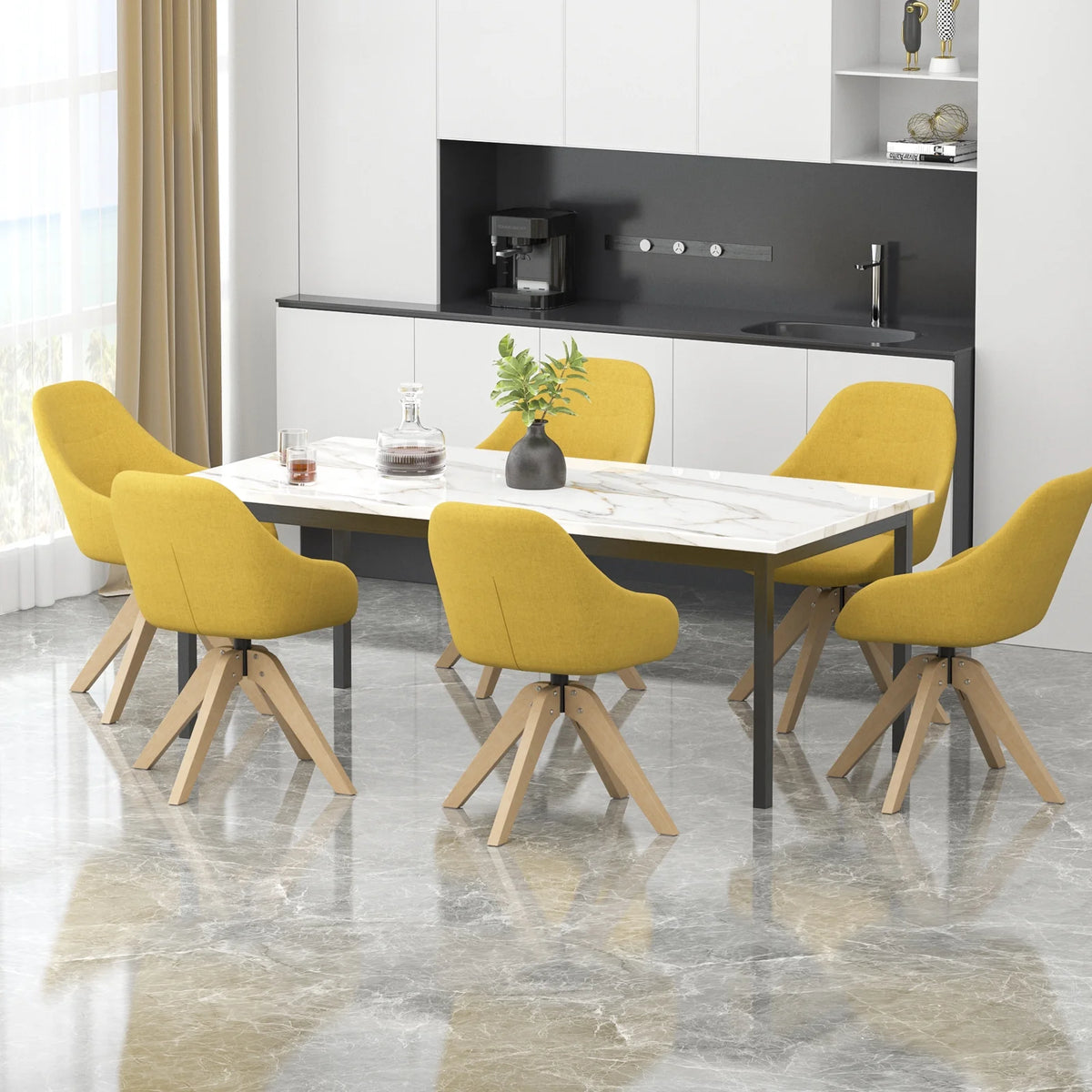 Yellow Upholstered Swivel Accent Chair with Solid Wood Legs J958