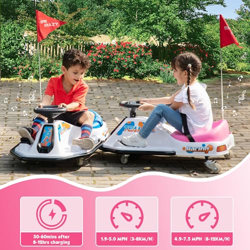 24V Electric Go Kart for Kids, Up to 7.5 mph, Brushless Motor, Pink-White Z736740